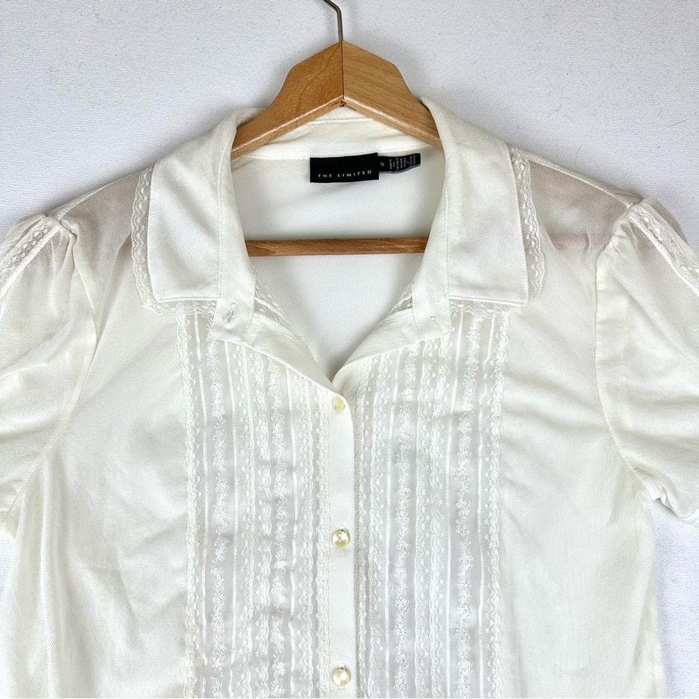 The Limited Mesh Lace Sheer Button Down Blouse Feminine Romantic - Picture 2 of 10